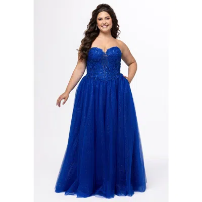 Sydney's Closet Curvy Sparkle Formal Ball Gown In Blue