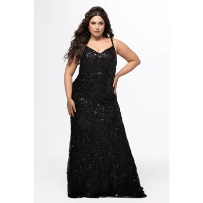 Sydney's Closet Fitted Stretch Sequin Formal Dress In Black