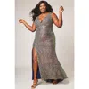 Sydney's Closet Fitted V-neck Multi-dimensional Sequin Sleeveless Plus Size Gown In Blue Blitz