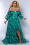 Sydney's Closet Floral Strapless Sweetheart Neckline Plus Size A-line Gown In Green Floral