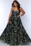 Sydney's Closet Floral Sweetheart Neckline Plus Size A-line Gown In Black Floral