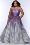 Sydney's Closet Halter Neck A-line Plus Size Formal Gown In Grape