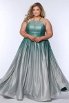 Sydney's Closet Halter Neck A-line Plus Size Formal Gown In Pistachio