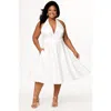 Sydney's Closet Halter Satin Plus Size Tea-length Wedding Dress In White