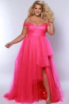 Sydney's Closet High-low Sweetheart Neckline Off-the-shoulder Plus Size Gown In Pink