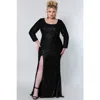 Sydney's Closet Long Sleeve Fitted Scoop Neck Sequin Plus Size Gown In Onyx