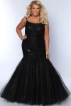 Sydney's Closet Mermaid Scoop Neck Plus Size Evening Gown In Black