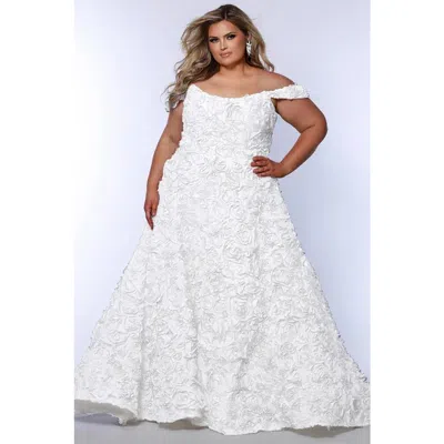 Sydney's Closet Off-the-shoudler A-line Plus Size Evening Gown In White