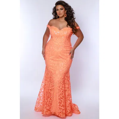 Sydney's Closet Off The Shoudler Mermaid Sweetheart Plus Size Gown In Tangelo