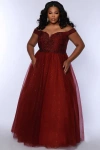 Sydney's Closet Off The Shoulder V-neckline Plus Size Ballgown In Burgundy