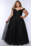 Sydney's Closet Off The Shoulder V-neckline Plus Size Ballgown In Onyx
