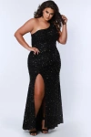 Sydney's Closet One-shoulder Sequin Plus Size Evening Gown In Onyx