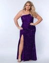 Sydney's Closet One-shoulder Sequin Plus Size Evening Gown In Purple