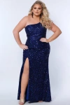 Sydney's Closet One-shoulder Sequin Plus Size Evening Gown In Sapphire