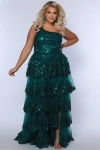 Sydney's Closet One-shoulder Tiered Plus Size A-line Gown In Forest
