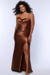 Sydney's Closet Pleated Draped Sweetheart Neckline Slim Fitted Plus Size Gown In Chocolate