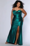 Sydney's Closet Pleated Draped Sweetheart Neckline Slim Fitted Plus Size Gown In Hunter