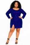 Sydney's Closet Plus Size Long Sleeve Sequin Cocktail Dress In Blue