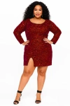 Sydney's Closet Plus Size Long Sleeve Sequin Cocktail Dress In Red
