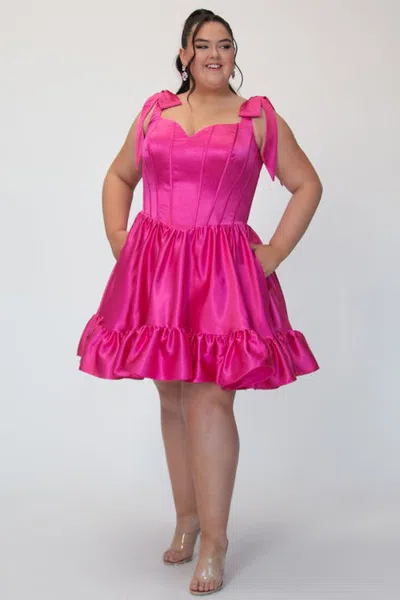Sydney's Closet Plus Size Satin Corset Homecoming Dress With Ruffle In Lipstick