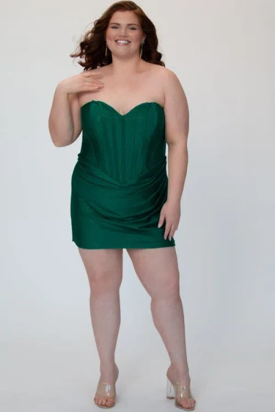 Sydney's Closet Plus Size Strapless Corset Mini Dress In Green