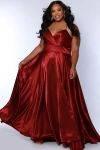 Sydney's Closet Satin A-line Sweetheart Lace-up Plus Size Evening Gown In Burgundy