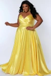 Sydney's Closet Satin A-line Sweetheart Lace-up Plus Size Evening Gown In Lemon