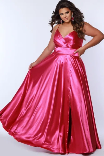 Sydney's Closet Satin A-line Sweetheart Lace-up Plus Size Evening Gown In Raspberry