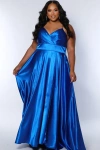 Sydney's Closet Satin A-line Sweetheart Lace-up Plus Size Evening Gown In Royal