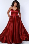 Sydney's Closet Satin A-line V-neck Plus Size Evening Gown In Burgundy