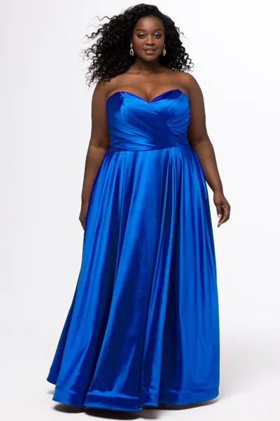 Sydney's Closet Satin A-line Curvy Formal Dress With Detachable Bow In Royal