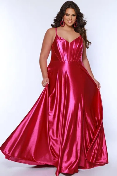 Sydney's Closet Satin Corset Bodice Plus Size A-line Gown In Magenta
