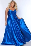 Sydney's Closet Satin Corset Bodice Plus Size A-line Gown In Royal