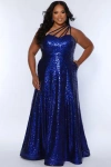 Sydney's Closet Sequin A-line One-shoulder Plus Size Gown In Sapphire