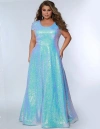Sydney's Closet Sequin A-line Scoop Neck Cap Sleeve Plus Size Gown In Arctic Frost