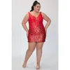 Sydney's Closet Sequin & 3d Floral Lace Mini Party Dress In Red