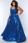 Sydney's Closet Sequin Scoop Neckline Plus Size A-line Gown In Cobalt