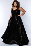 Sydney's Closet Sequin Scoop Neckline Plus Size A-line Gown In Onyx
