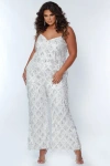Sydney's Closet Spaghetti Strap Sequin Fringe Plus Size Jumpsuit In Diamond White