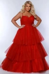 Sydney's Closet Spaghetti Strap Teired Plus Size Ballgown In Red