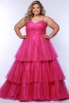 Sydney's Closet Spaghetti Strap Teired Plus Size Ballgown In Pink