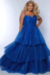 Sydney's Closet Spaghetti Strap Teired Plus Size Ballgown In Royal