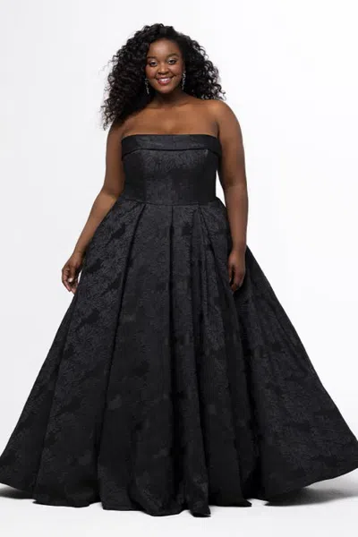Sydney's Closet Strapless Brocade Plus Size Ball Gown In Black