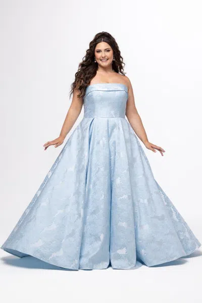 Sydney's Closet Strapless Brocade Plus Size Ball Gown In Blue