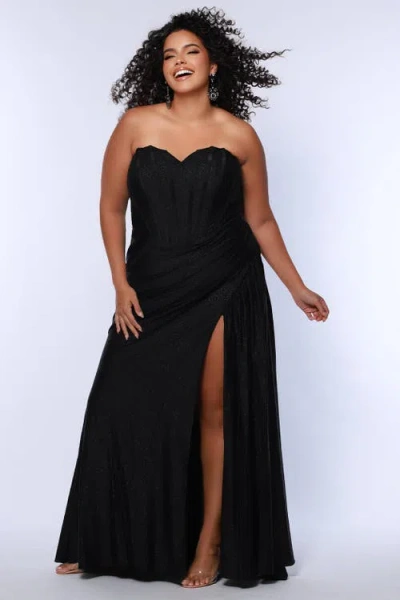 Sydney's Closet Strapless Corset Slim Fitted Plus Size Gown In Onyx
