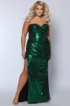 Sydney's Closet Strapless Metallic Sweetheart Neckline Plus Size Gown In Emerald