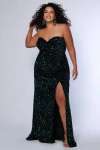 Sydney's Closet Strapless Sequin Fitted Plus Size Evening Gown In Peacock