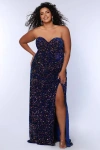 Sydney's Closet Strapless Sequin Fitted Plus Size Evening Gown In Royal