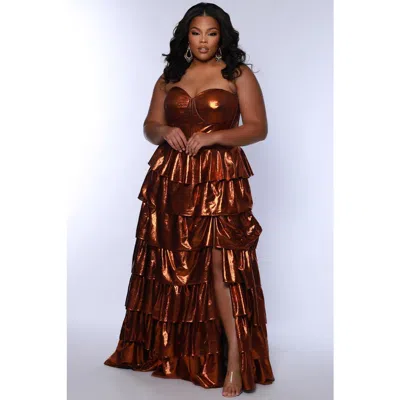 Sydney's Closet Strapless Sweetheart Neckline Tiered Plus Size Gown In Copper