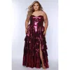 Sydney's Closet Strapless Sweetheart Neckline Tiered Plus Size Gown In Magenta